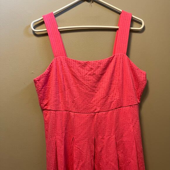 Boden Strappy Seersucker Midi Dress in Festival Pink Size 10P Petite New - Picture 2 of 9